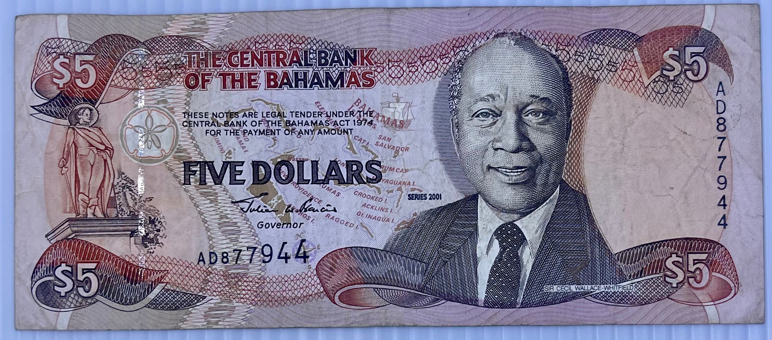 Bahamas 2001 5 Dollars P-63b Used World Banknote Currency